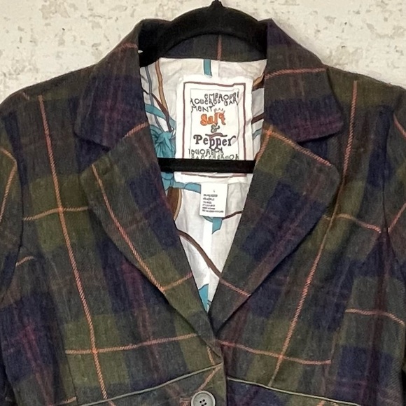 Salt & Pepper Plaid Wool Trench Coat Grunge Dark Academia Muted Whimsigoth - Picture 11 of 16